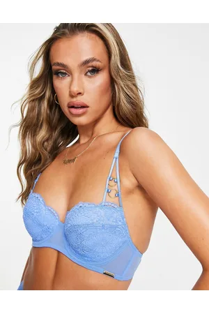 ASOS DESIGN Georgia bright embroidery underwire bra with exposed wire in  cobalt
