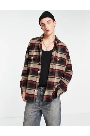 AllSaints Brattle check overshirt in beige and dark red