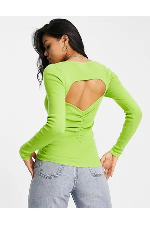 ASOS Women Jumpers - Jumper with cut out ruched back detail in lime