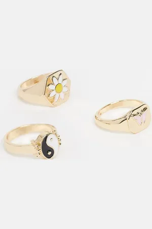 Monki Alba 3 pack motif rings in