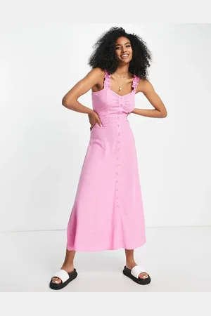 VILA Cami maxi dress with button front in