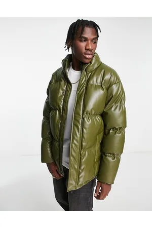 Urban Code Urbancode faux leather puffer jacket in khaki