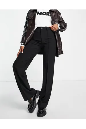 Pull&Bear high waisted faux leather flared trousers in black