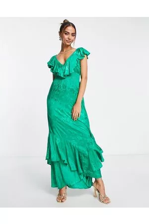 HOPE & IVY Ruffle maxi tea dress in vivid