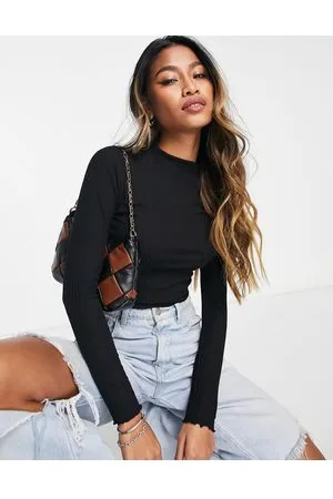 ONLY Lettuce edge high neck ribbed top in