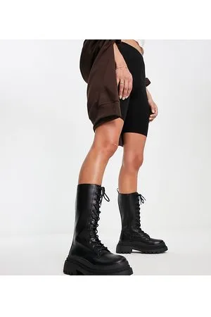 Truffle Collection Wide Fit lace up chunky boots in