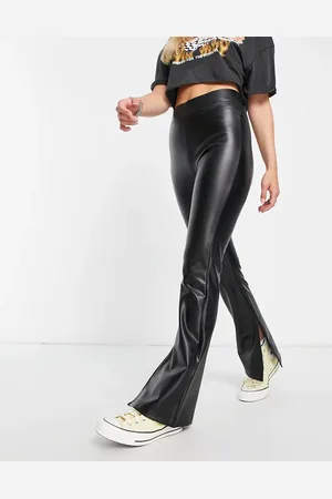 ONLY Faux leather split leg flared trousers in