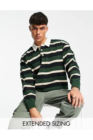 GANT Logo archive stripe relaxed fit heavy rugby polo in dark