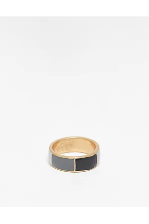 Icon Brand Men Rings - Grey and black enamel band ring in