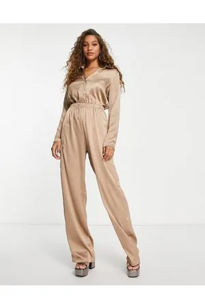 Public Desire Oversized satin utility jumpsuit in camel