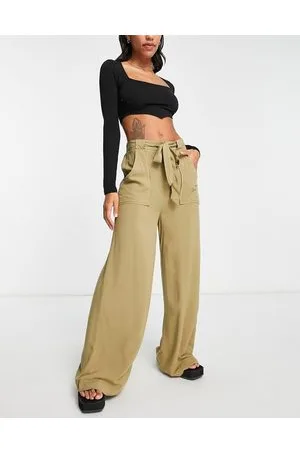 ASOS Wide leg pocket detail trouser in khaki