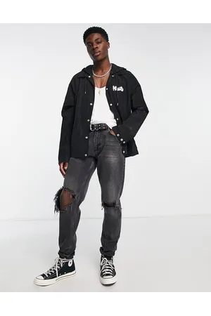 AllSaints Button up over shirt with back logo in black