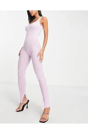Missyempire ribbed seamless strappy jumpsuit in cream