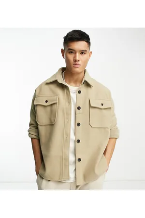 ADPT. Oversized felted overshirt in beige