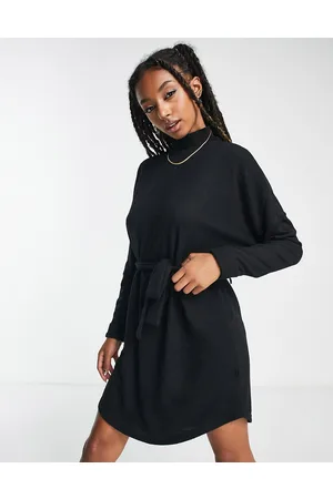 Noisy May Tie waist high neck knitted mini jumper dress in