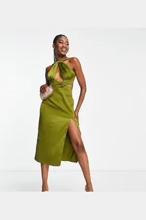 In The Style X Yasmin Devonport exclusive twist halterneck cut out midi dress in lime