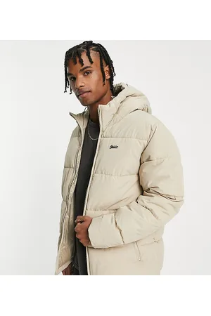 Pull&Bear Puffer jacket with hood in beige exclusive at ASOS