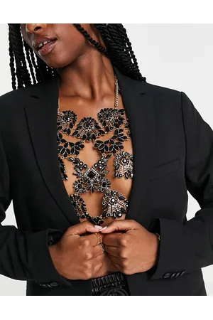ASOS Body chain with black crystal design in tone