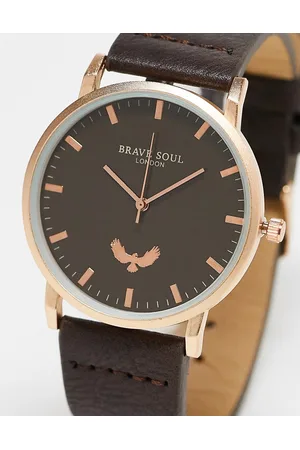 Brave Soul Faux leather strap watch in black and