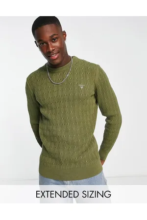 GANT Icon logo cotton cable knit jumper in mid