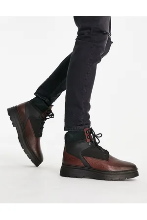 Original Penguin Chunky sole lace up hiker boots in burgundy leather