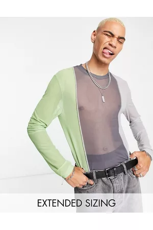 ASOS Men Long Sleeve - Skinny long sleeve t-shirt in and green colour block mesh