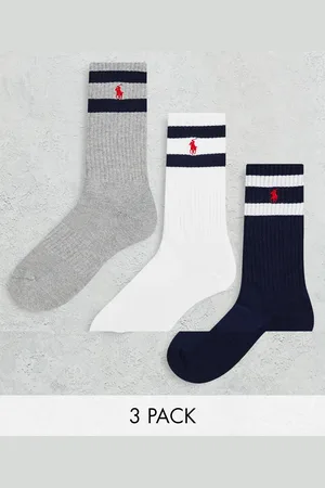 Ralph Lauren 3 pack socks in white, grey, navy with pony stripe