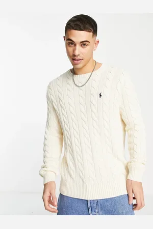 Ralph Lauren Icon logo roving cotton cable knit jumper in cream