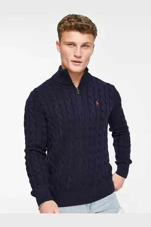 Ralph Lauren Icon logo half zip cotton cable knit jumper in