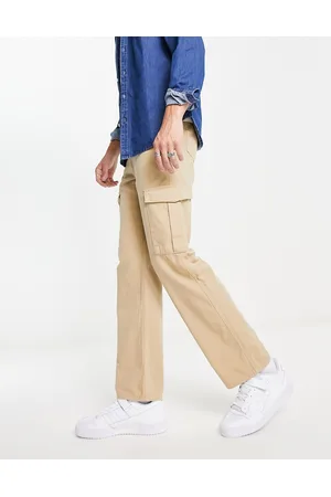 Pull&Bear Wide leg cargo trousers in beige