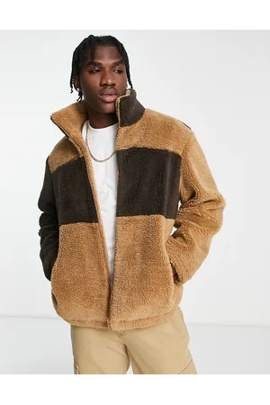 Urban Code Men Jackets - Urbancode colour block borg jacket in brown