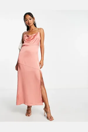 Pretty Lavish Satin cowl neck midaxi dress in brandy