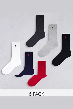 Ralph Lauren 6 pack sport socks in black, red, navy, grey, white with pony logo