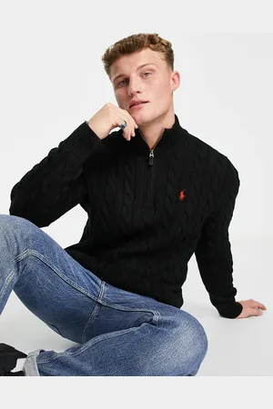 Ralph Lauren Icon logo half zip cotton cable knit jumper in