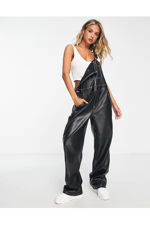 ASOS Faux leather dungaree in with contrast stitch