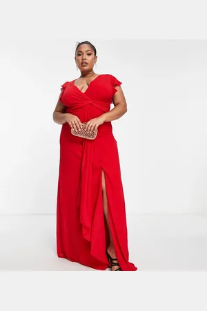 TFNC Bridesmaid flutter sleeve ruffle detail maxi dress in