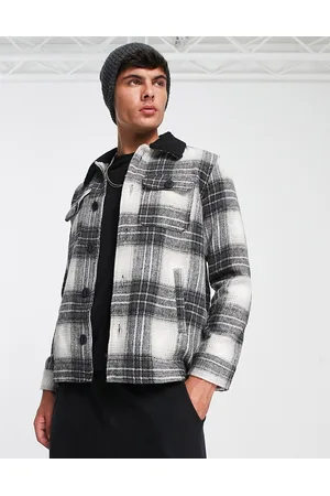 Brave Soul Check jacket with borg collar in