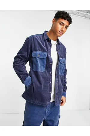 Lee Wide wale cord relaxed fit overshirt in washed indigo
