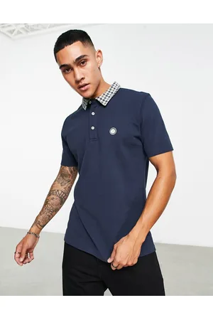 Pretty Green Men Polo Shirts - Houndstooth collar short sleeve polo in