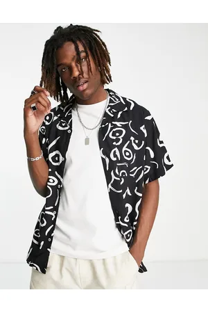 Obey Co-ord scribbles short sleeve revere collared shirt in and white