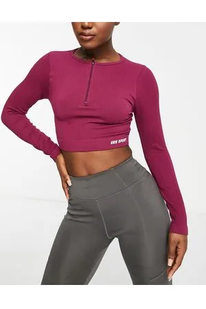 Urban Threads Seamless long sleeve sports crop top with zip front in