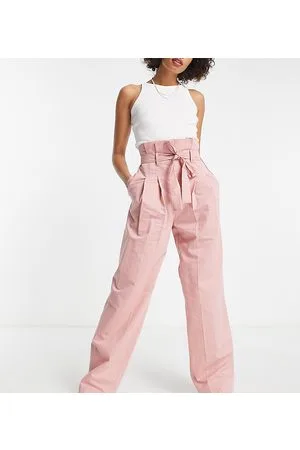 ASOS DESIGN elastic waist side stripe pants in pink with stone stripe