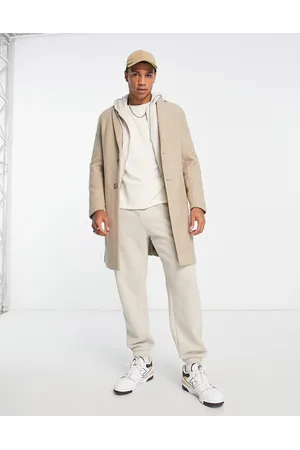 Pull&Bear Overcoat with wool mix in beige