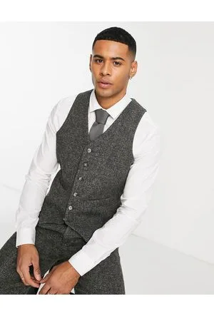 Noak Harris Tweed slim suit waistcoat in charcoal