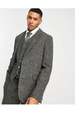 Noak Men Blazers - Harris Tweed slim suit jacket in charcoal