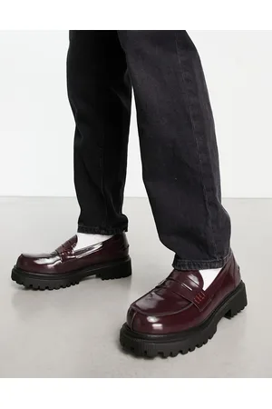 London Rebel Cleated sole penny loafers in burgundy box