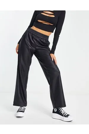 ONLY Faux leather elasticated waist straight leg trousers in
