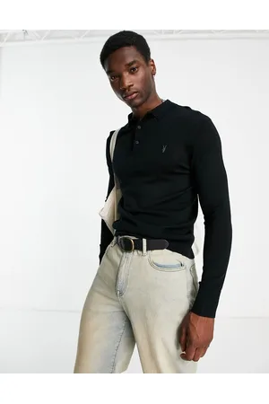 AllSaints Mode Merino long sleeve polo shirt in
