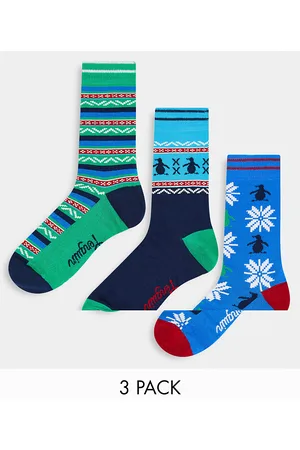 Original Penguin Festive fairisle 3 pack Christmas socks in teal