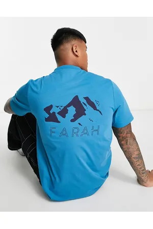 Farah Terry logo graphic cotton t-shirt in teal with back print